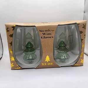 Yuletide 3D Christmas Tree Stemlwss Wine Glasses
